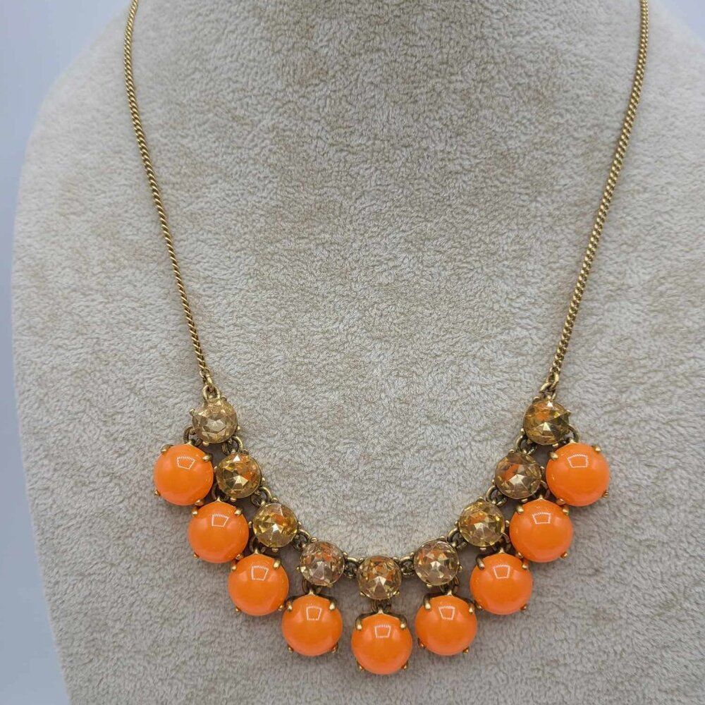 J Crew Orange Bubble Gold Crystal Necklace